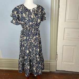 THML Jasmine Ruffled Tiered Midi Print Dress (S)